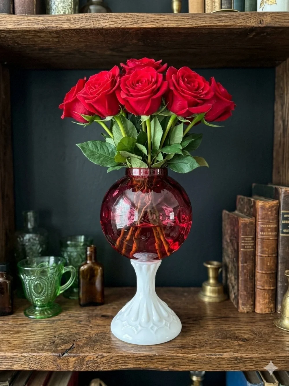 vintage Fenton Art Glass cranberry coin dot ivy ball vase